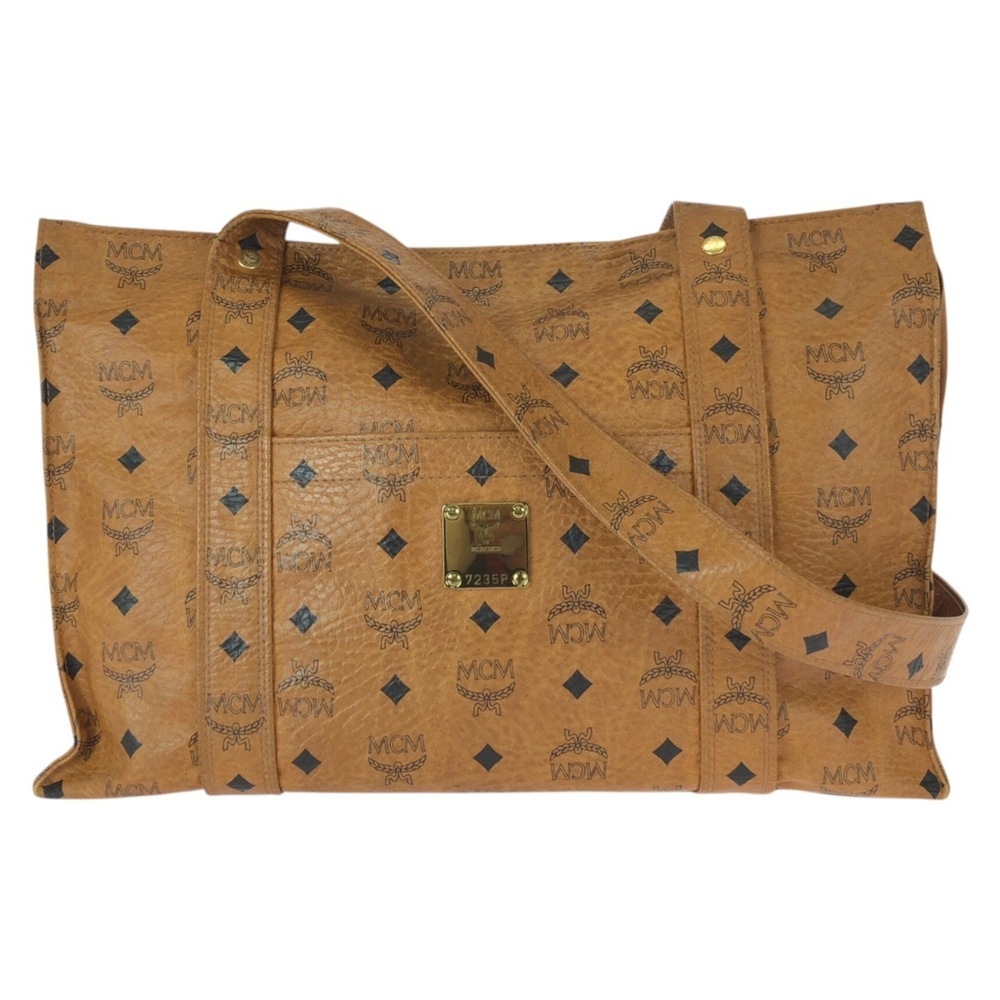 MCM Vintage Visetos Brown Camel Gold Hardware Shoulder Bag Tote for Women